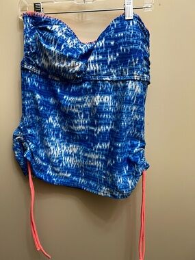 Blue Patterned' One-Piece Swimsuit tank top  with Pink Ties